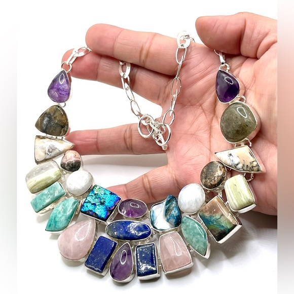 Semi Precious Stones & Crystal Statement Necklace - Picture 7 of 13